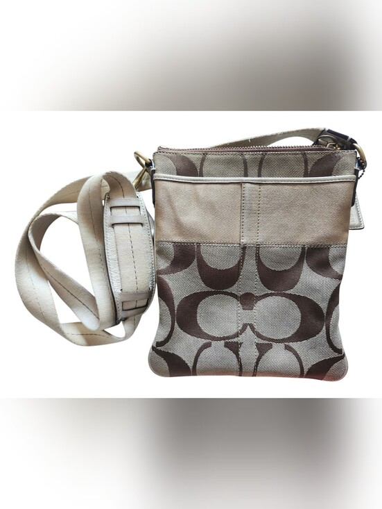 Coach Handbags - Coach Vintage Signature Stripe Swingpack Crossbody Bag in Beige/Brown